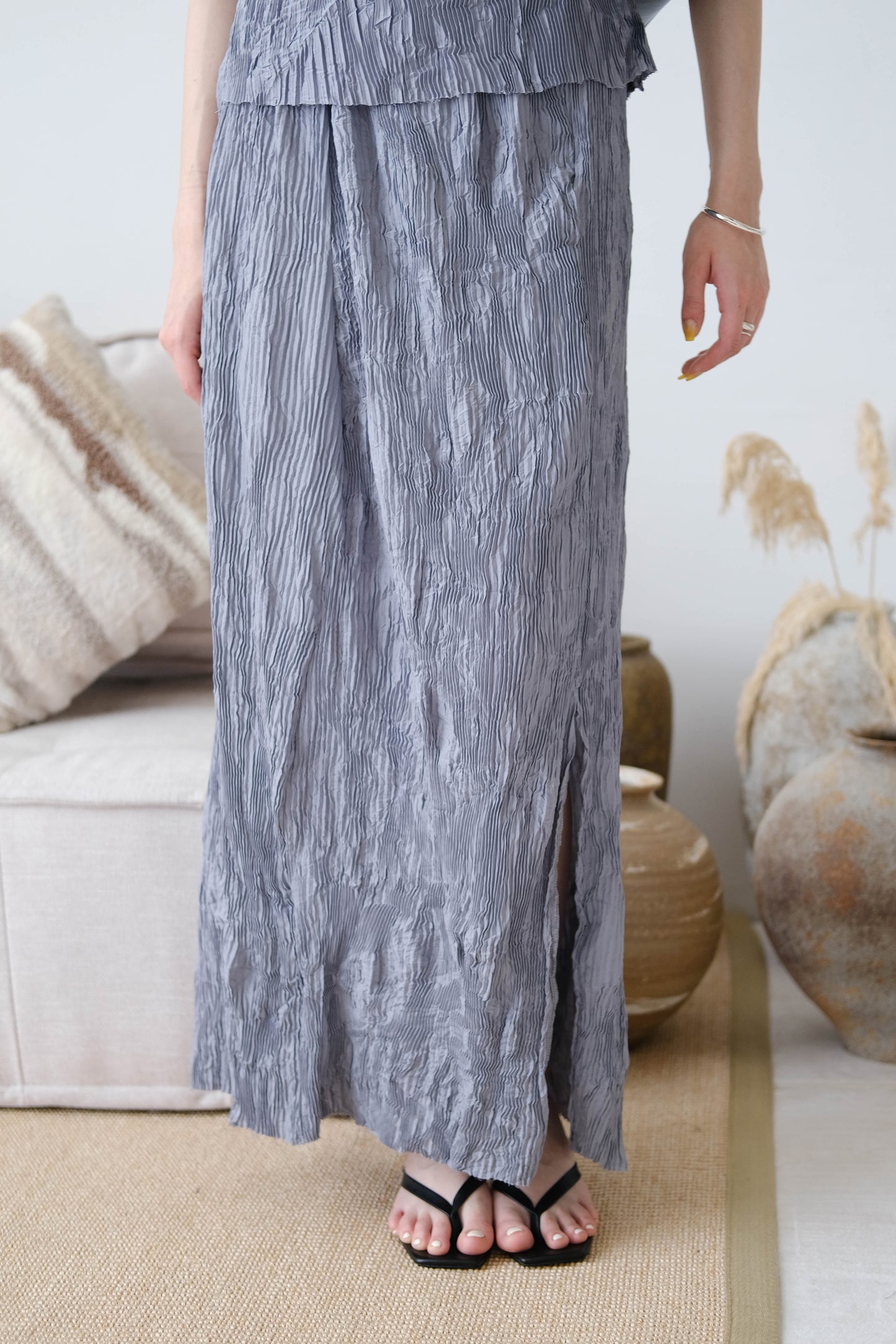 Pleated Straight Skirt In Soot