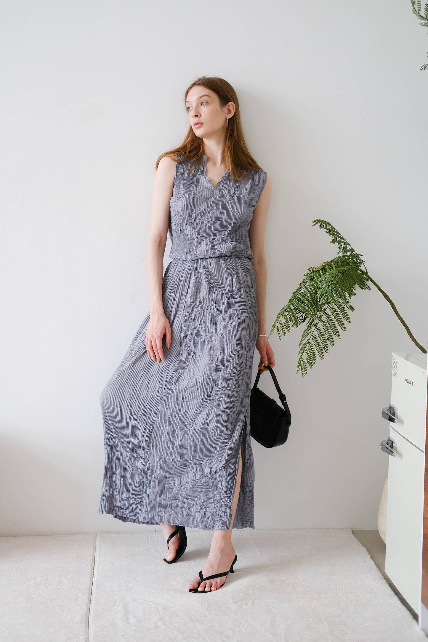 Pleated Straight Skirt In Soot