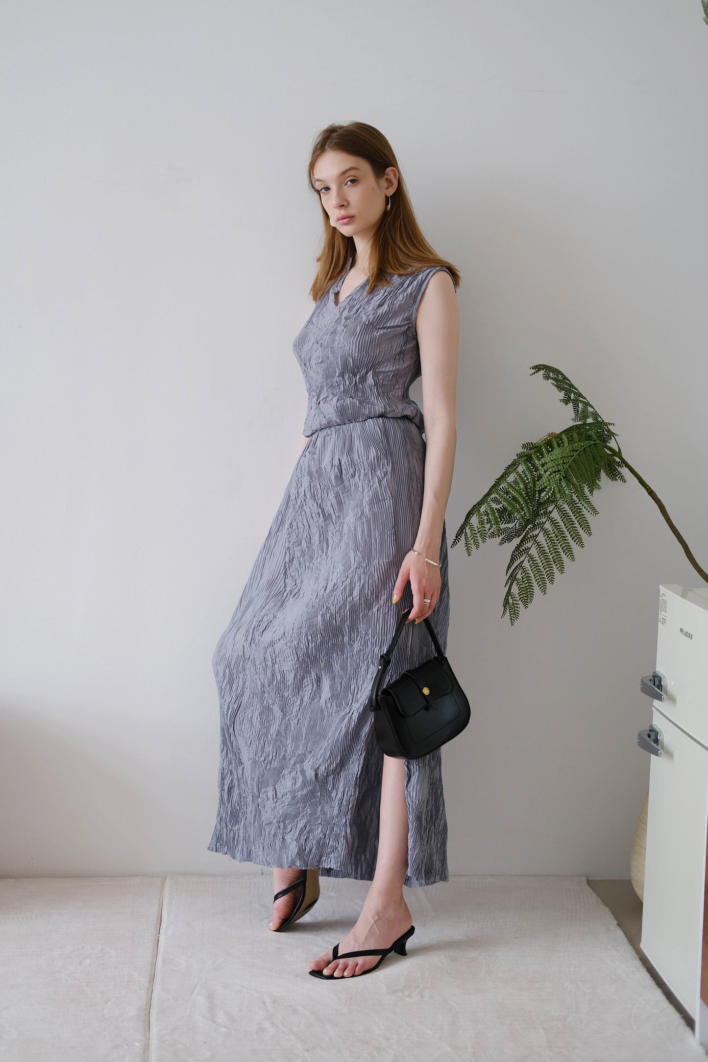 Pleated Straight Skirt In Soot