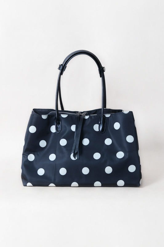Classic Flow Vegan Leather Tote - Black + polkadots