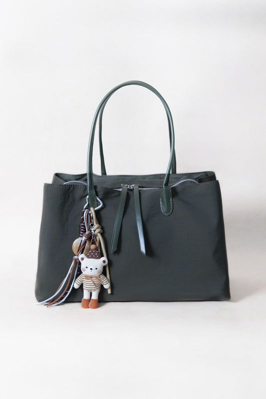 Classic Flow Vegan Leather Tote - Navy Green (With Charm)