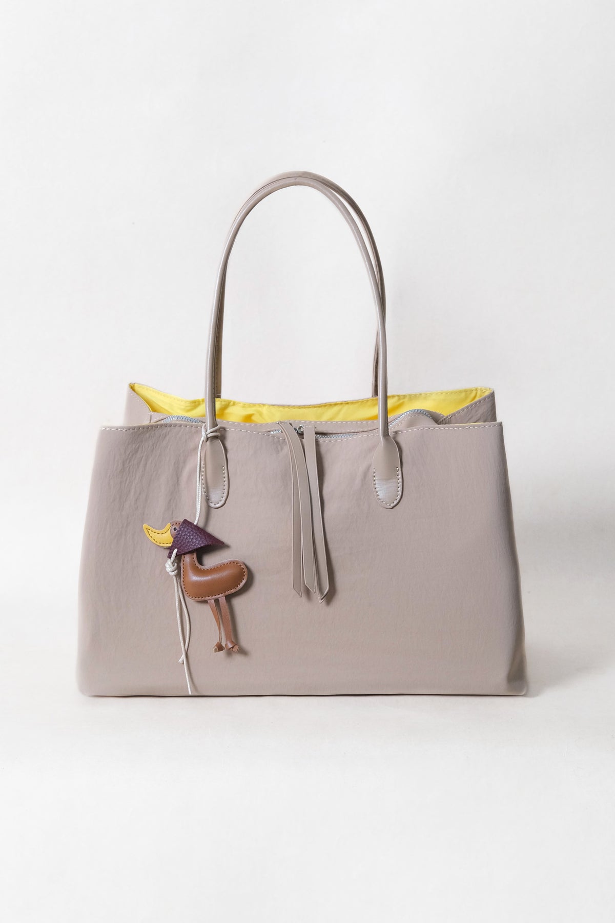Classic Flow Vegan Leather Tote - Latte + Yellow (With Charm)