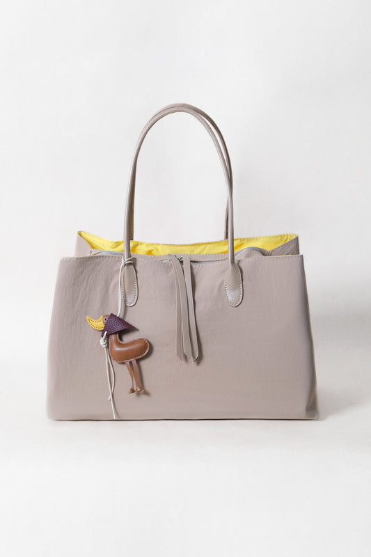 Classic Flow Vegan Leather Tote - Latte + Yellow (With Charm)