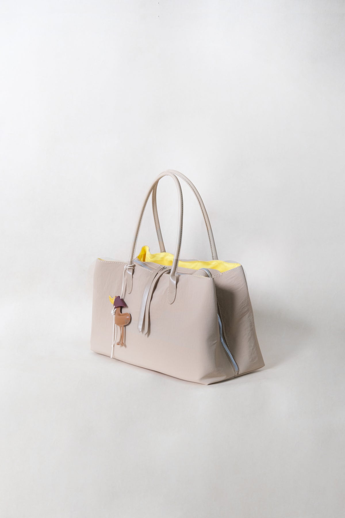 Classic Flow Vegan Leather Tote - Latte + Yellow (With Charm)