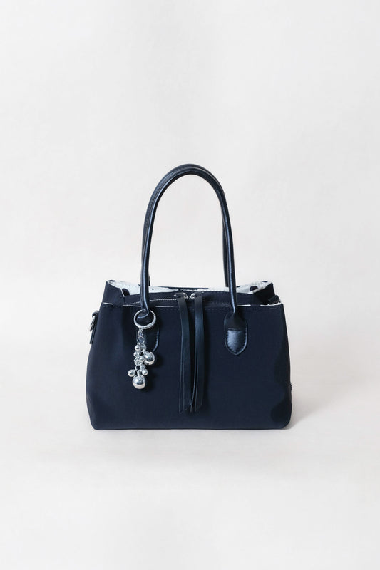 Mini Classic Flow Vegan Leather Tote - Black + Polkadots