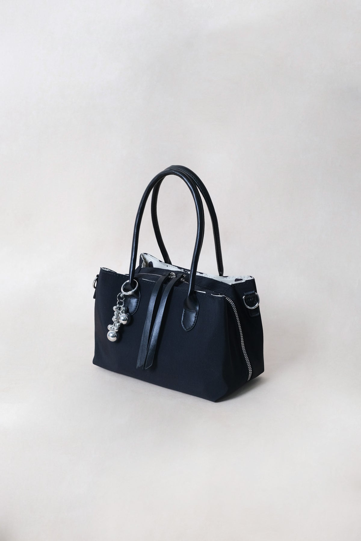 Mini Classic Flow Vegan Leather Tote - Black + Polkadots