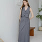 French High-Waisted Skirt Slit In Grey