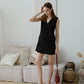 [SAMPLE RELEASE] French V-Neck Cotton Linen Sleeveless Dress Classic Black