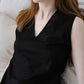 [SAMPLE RELEASE] French V-Neck Cotton Linen Sleeveless Dress Classic Black