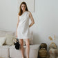 French Slim-Fit Elegant One-Shoulder Dress In Cream White