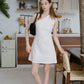French Slim-Fit Elegant One-Shoulder Dress In Cream White