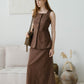 [2pcs Suit] for French High-End Sleeveless Vest + Pencil Skirt In Dark Brown