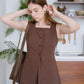 [2pcs Suit] for French High-End Sleeveless Vest + Pencil Skirt In Dark Brown