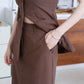 [2pcs Suit] for French High-End Sleeveless Vest + Pencil Skirt In Dark Brown
