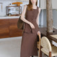[2pcs Suit] for French High-End Sleeveless Vest + Pencil Skirt In Dark Brown