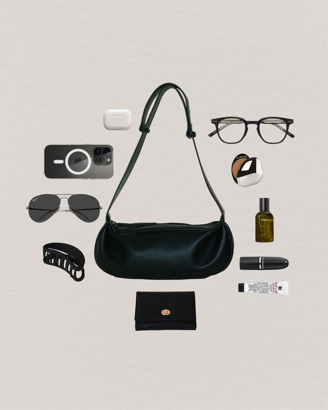 PU Soft Leather Pillow Bag in Classic Black