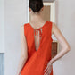 橙色法國棉亞麻背心連身裙