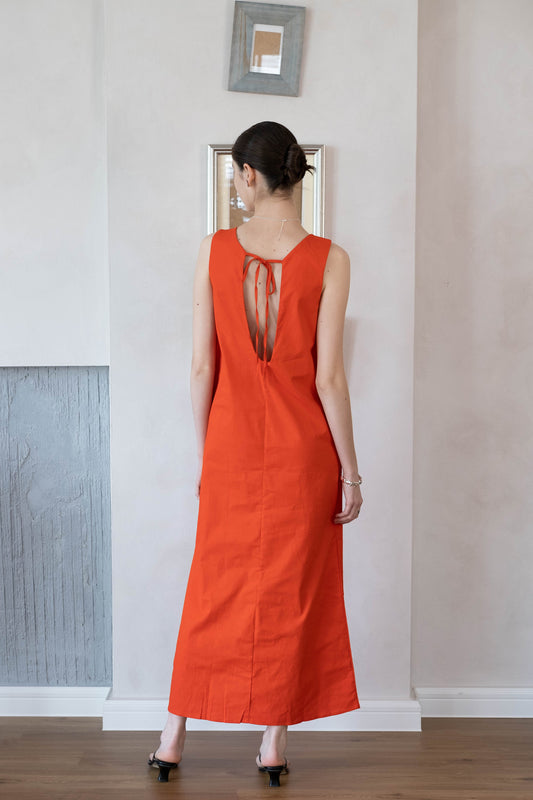 French Cotton Linen Tank Dress In Orange