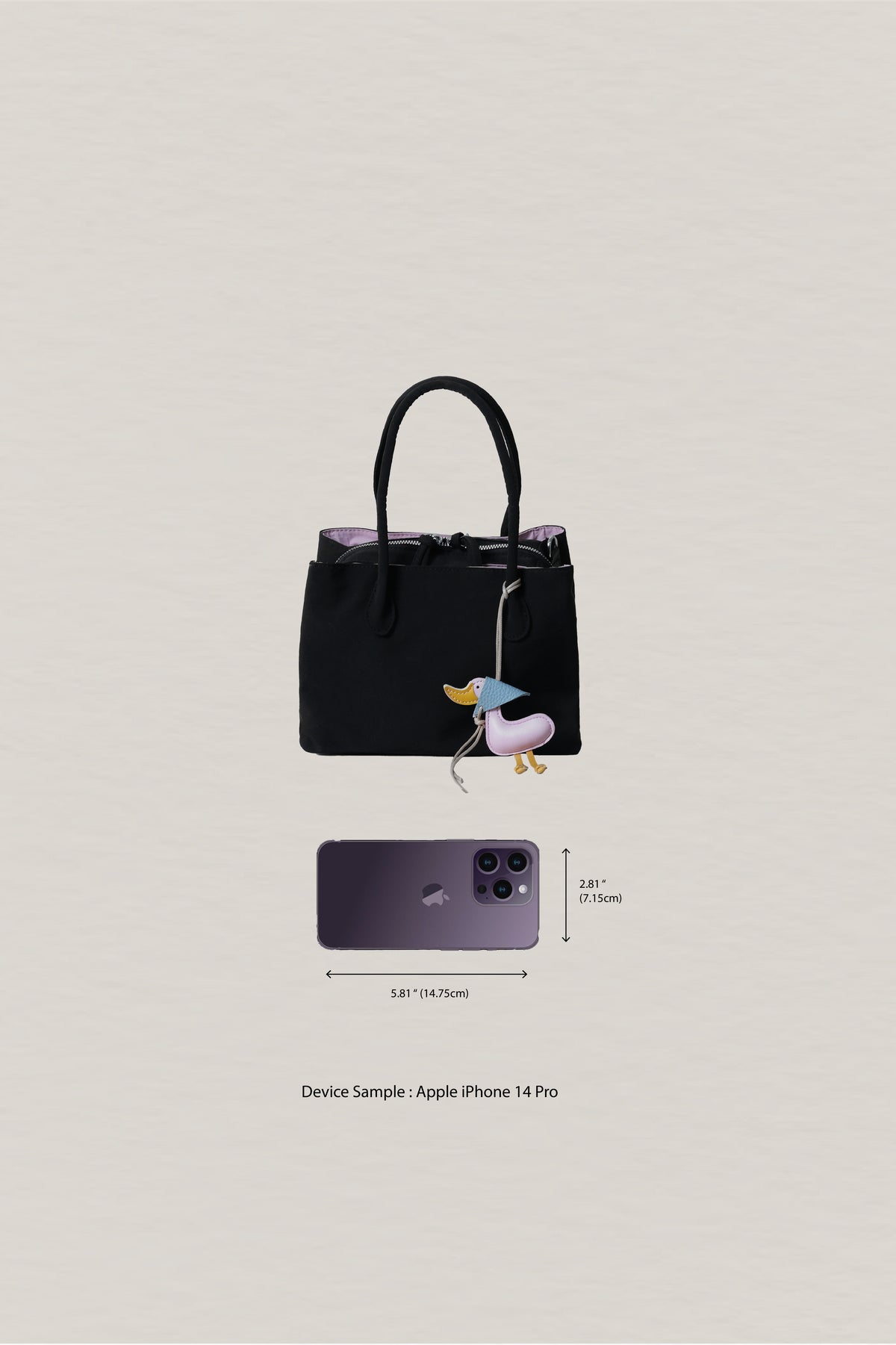 Mini Classic Flow Nylon Tote - Black Pink (With Charm)