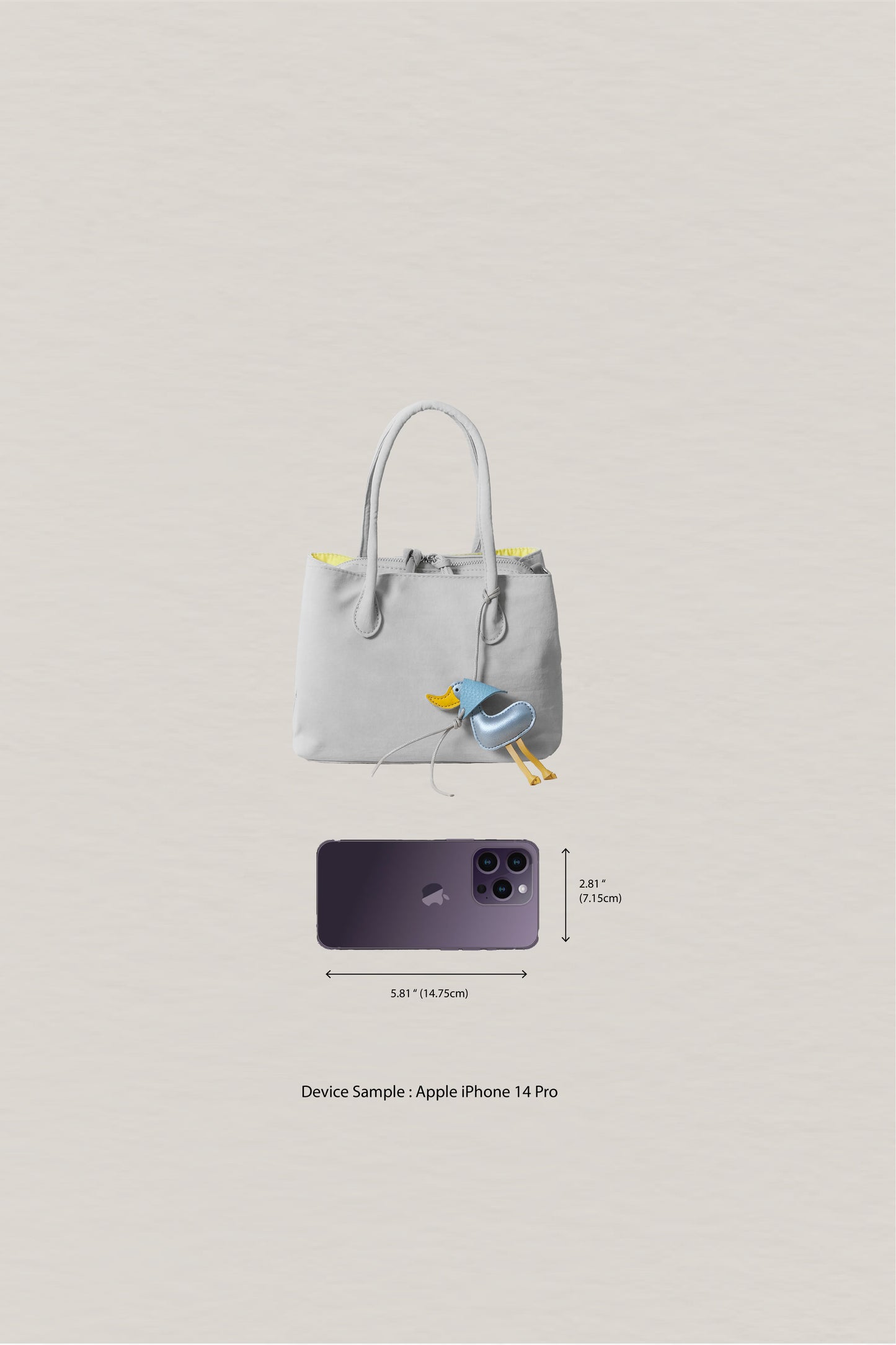 Mini Classic Flow Nylon Tote - Grey Yellow (With Charm)
