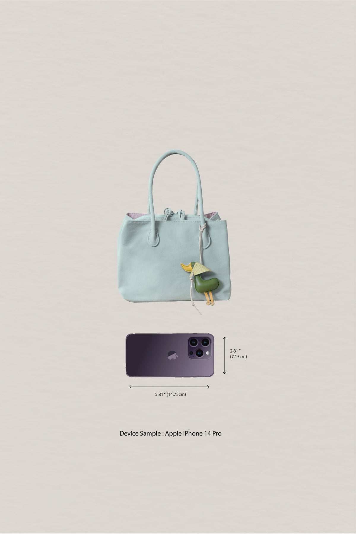 Mini Classic Flow Nylon Tote - Mint Pink (With Charm)