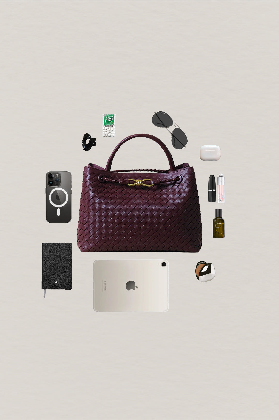 Large Artisan Grace Tote - Shinny Wine Red