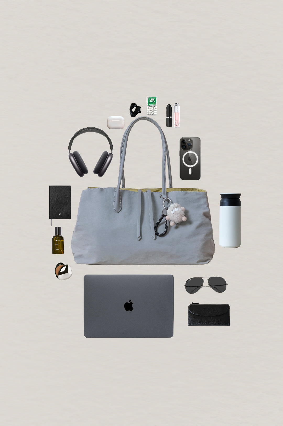 Classic Flow Vegan Leather Tote - Grey Yellow (With Charm)