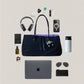 Classic Flow Vegan Leather Tote - Black Purple （With Charm）