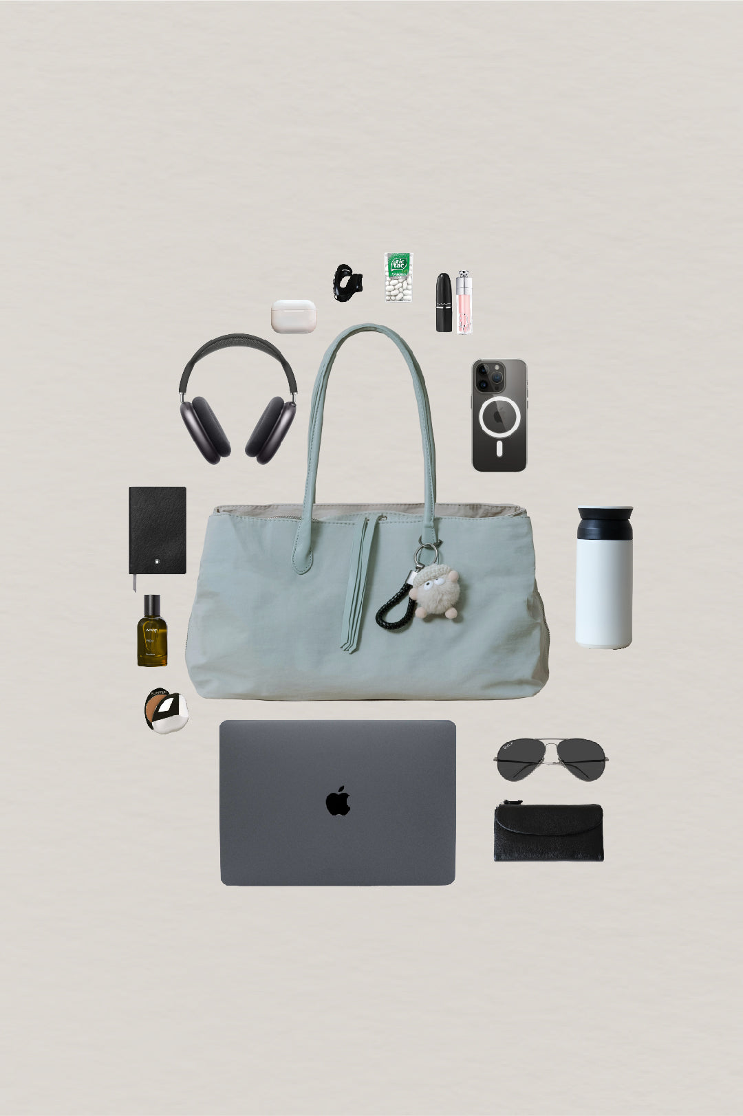Classic Flow Vegan Leather Tote - Mint Green (With Charm)