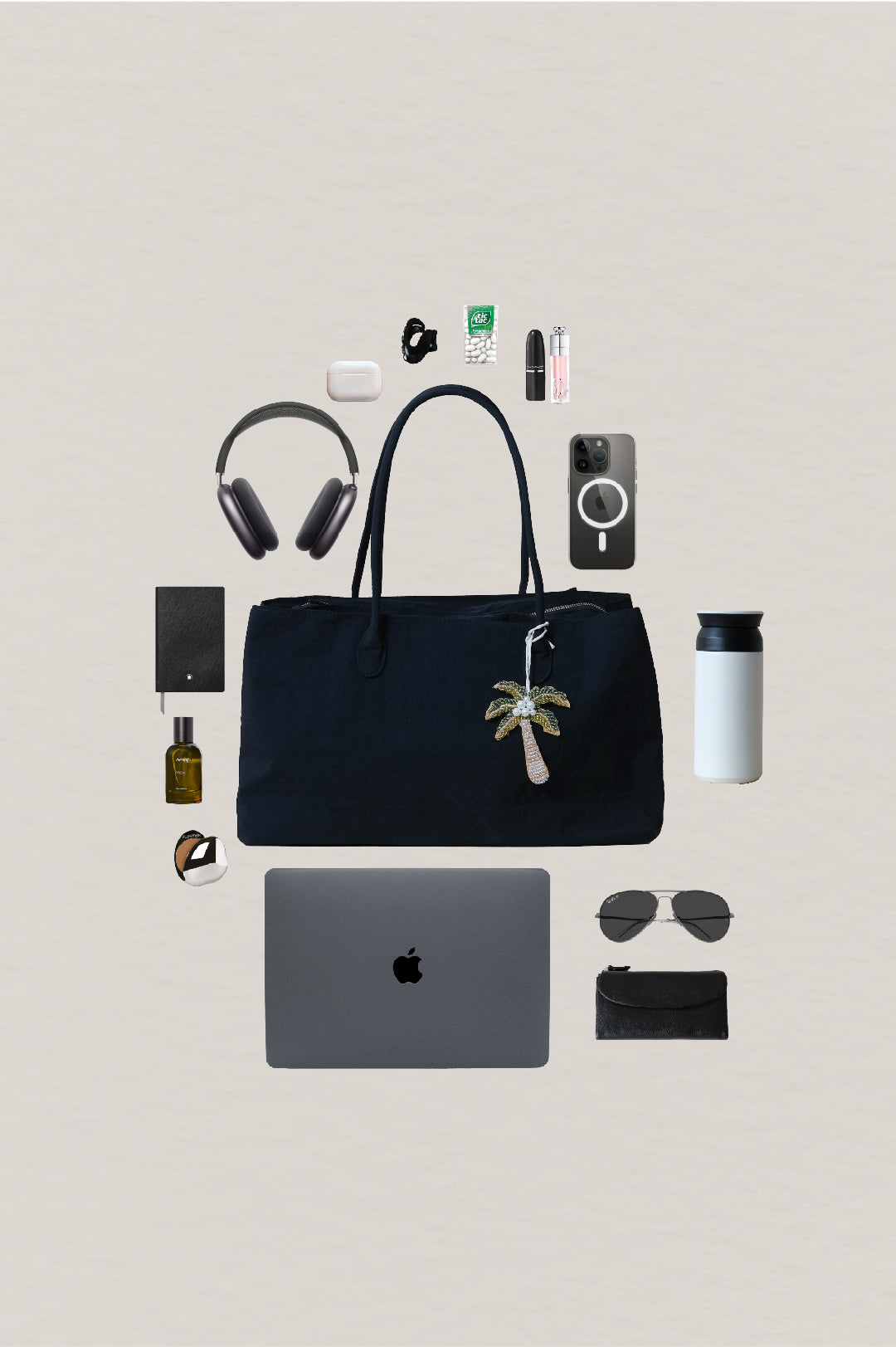 Classic Flow Nylon Tote - Classic Black (With Charm)