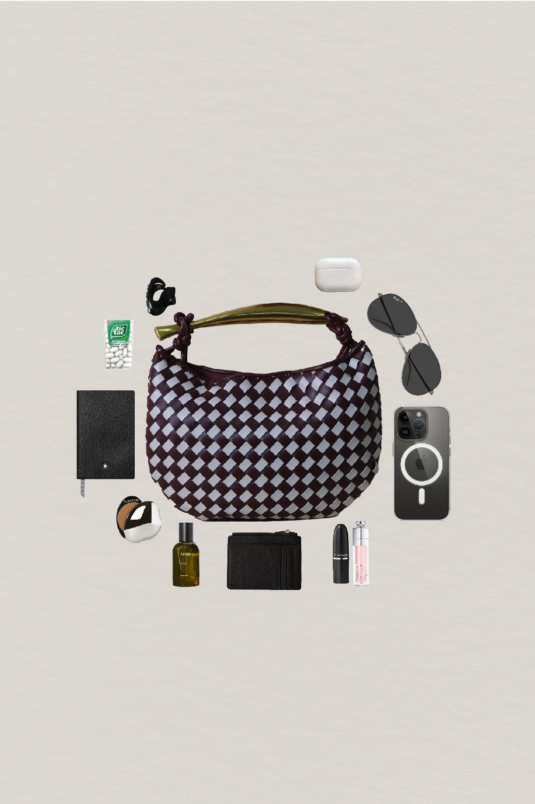 Artisan Classic Dumpling Bag - Burgundy & Ivory Plaid