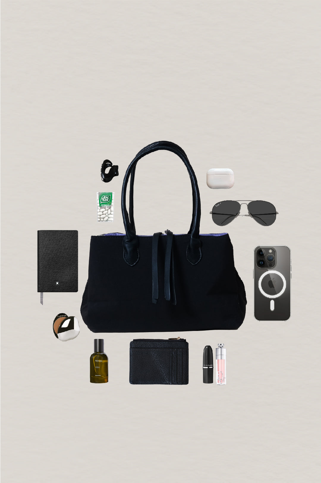 Mini Classic Flow Vegan Leather Tote - Black Purple
