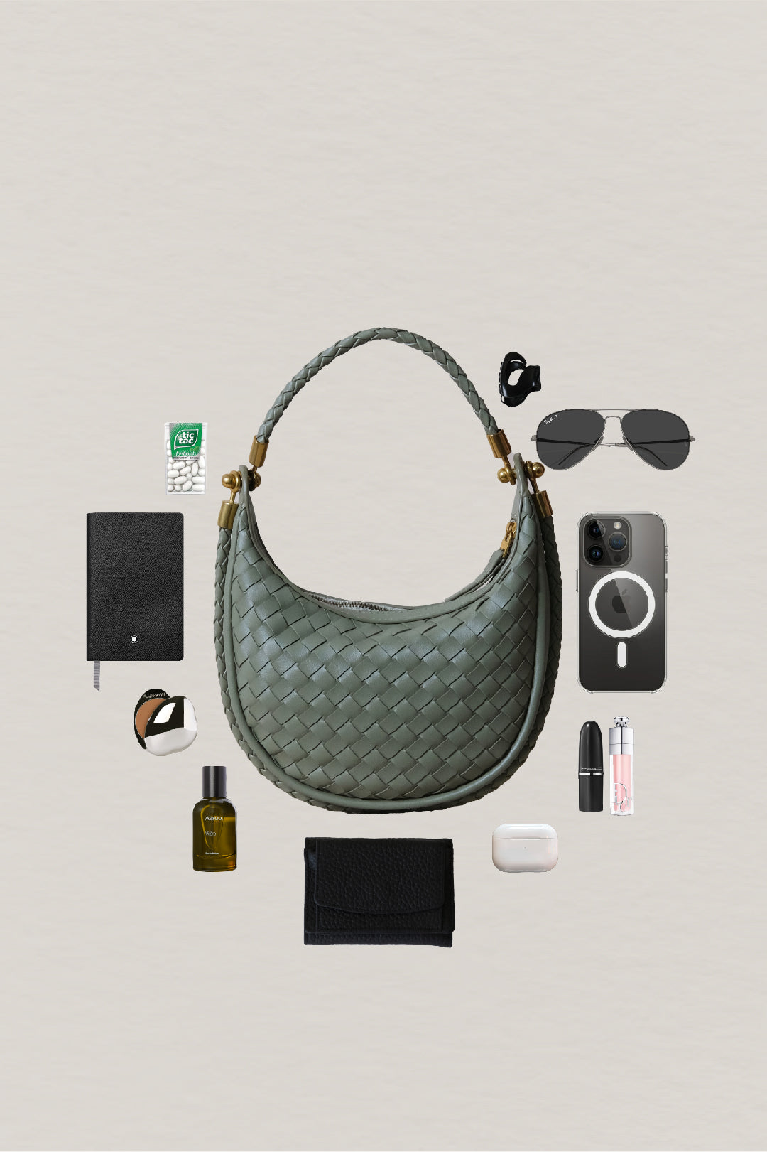 Artisan Elegance Crescent Bag - Mineral Green