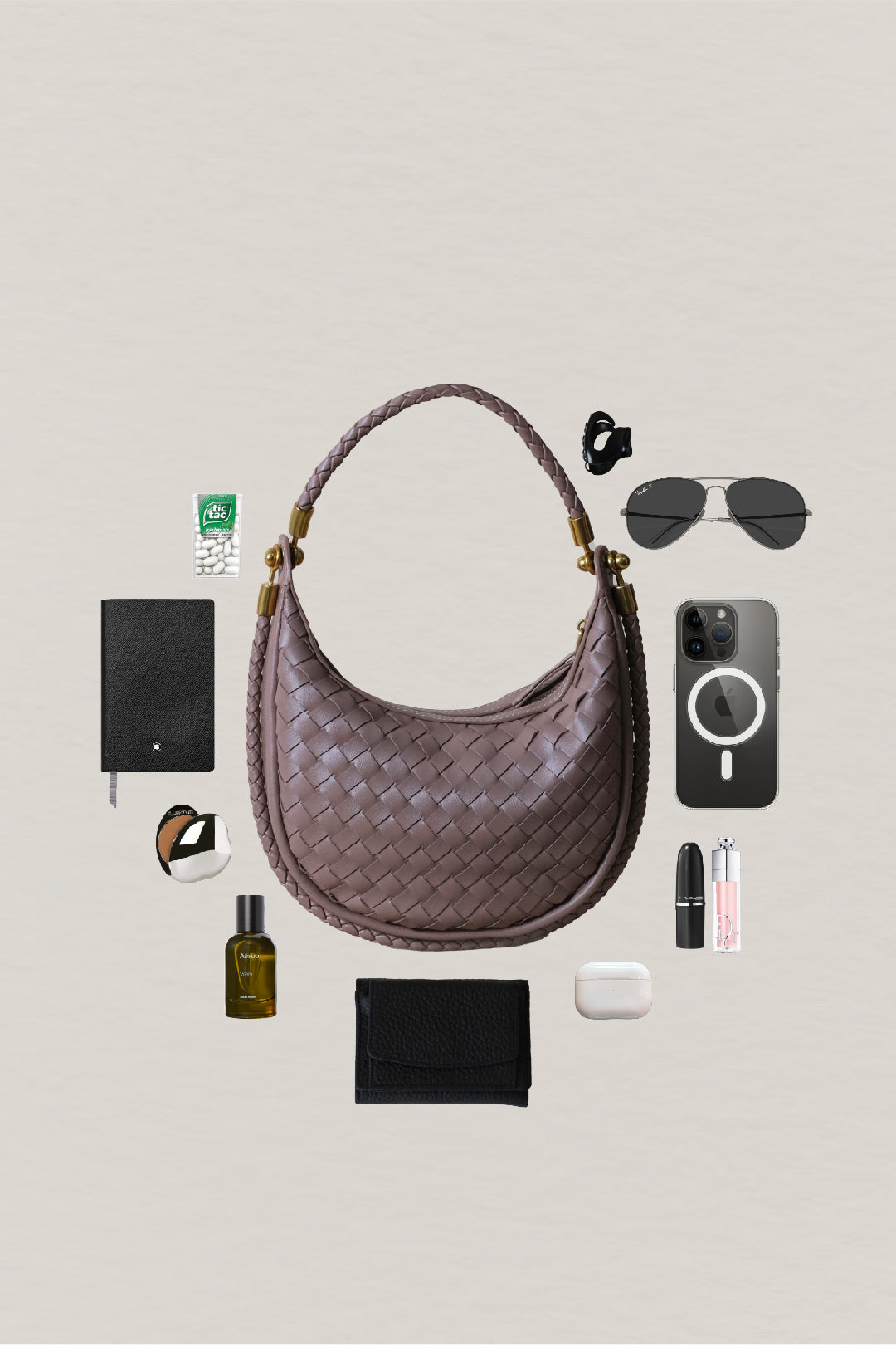 Artisan Elegance Crescent Bag - Mocha Mousse