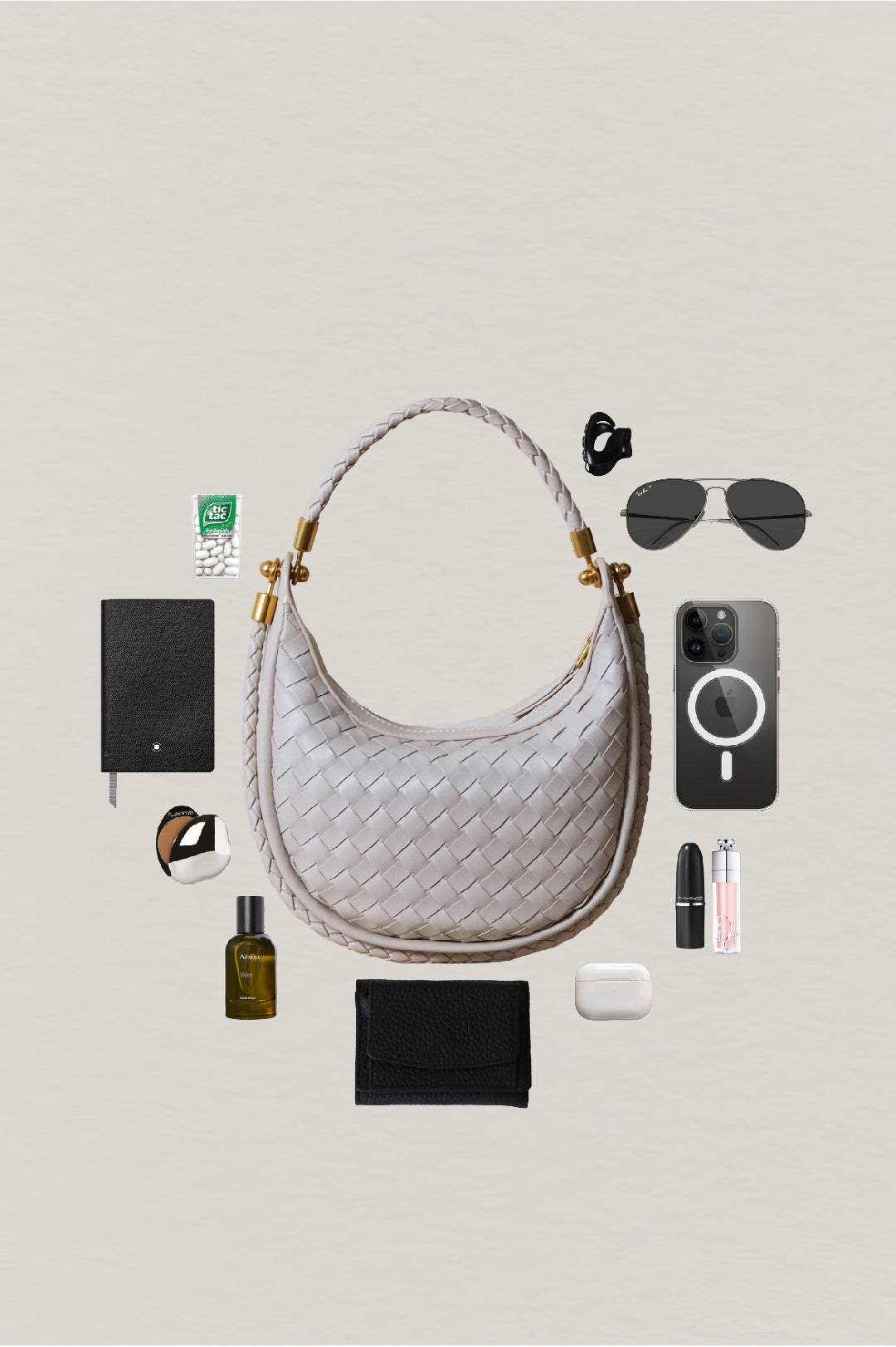 Artisan Elegance Crescent Bag - White Sand