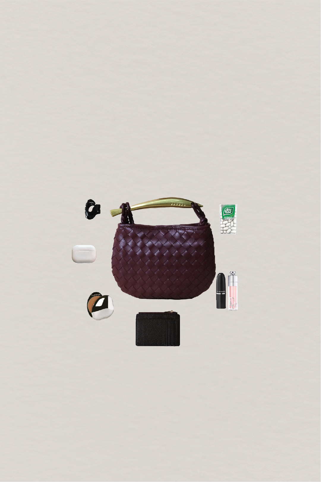 Mini Artisan Classic Dumpling Bag - Shinny Wine Red