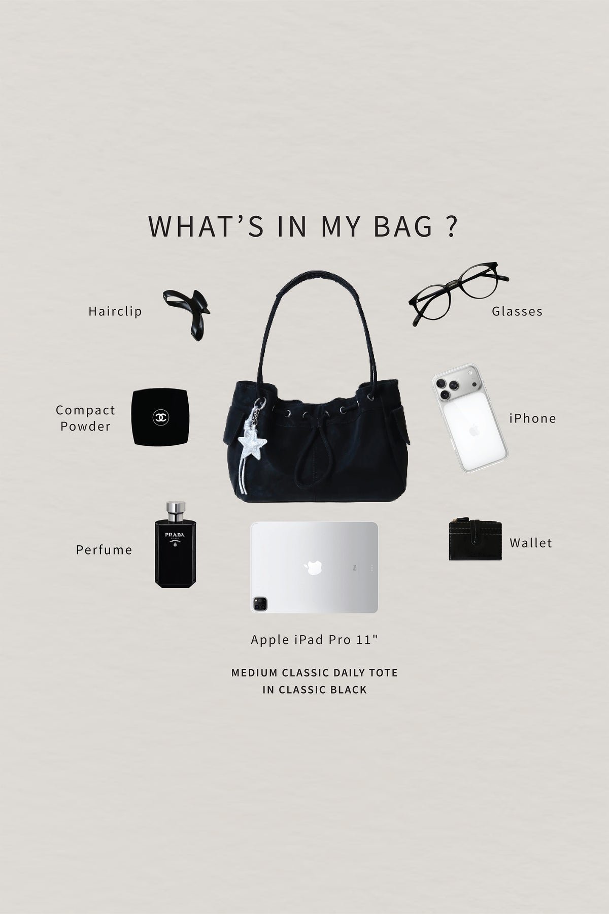Medium Classic Daily Tote - Classic Black (With Charm)