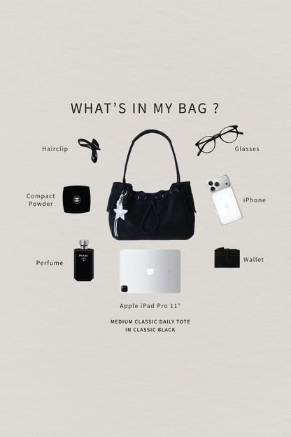Medium Classic Daily Tote - Classic Black (With Charm)