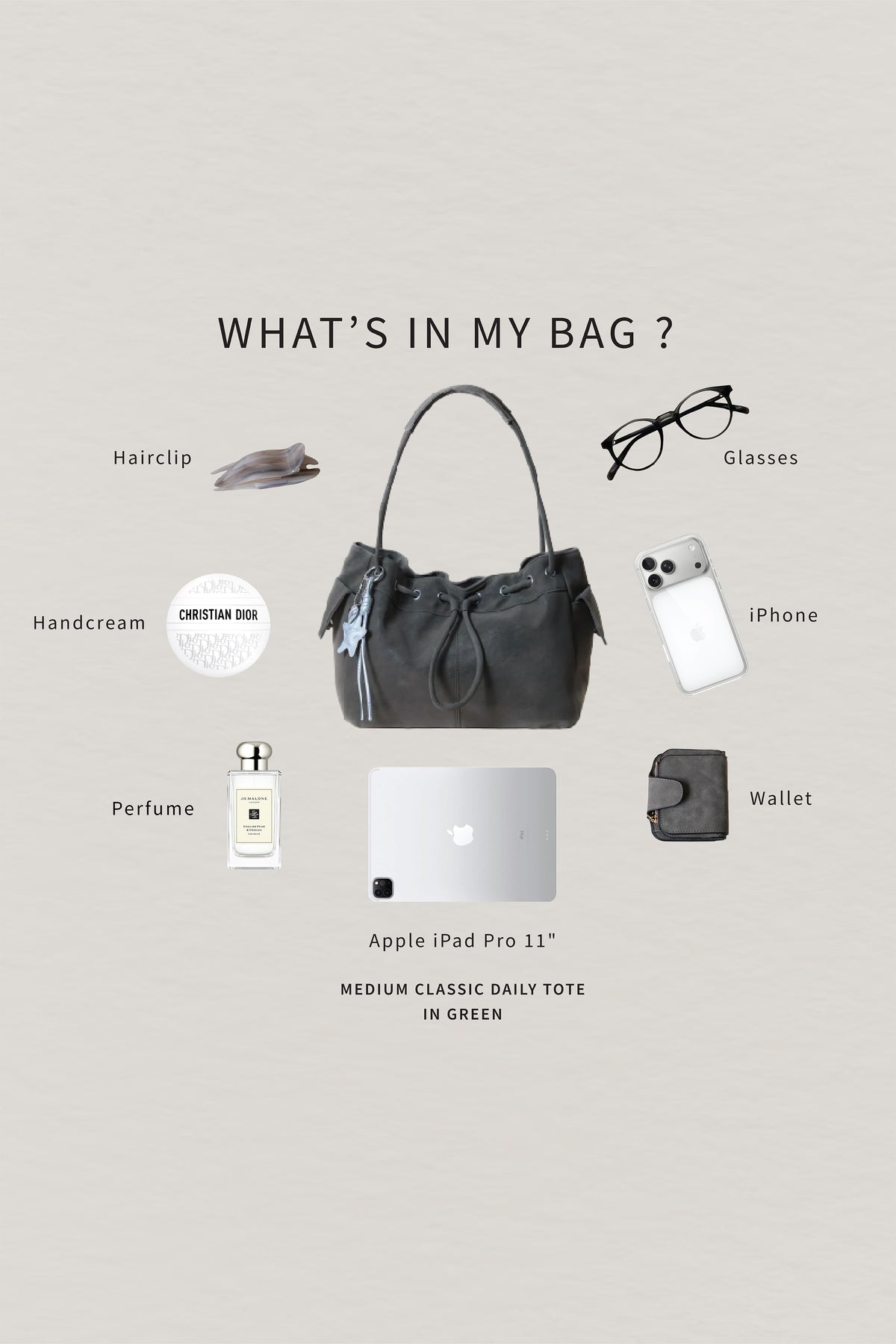 Medium Classic Daily Tote - Green (With Charm)