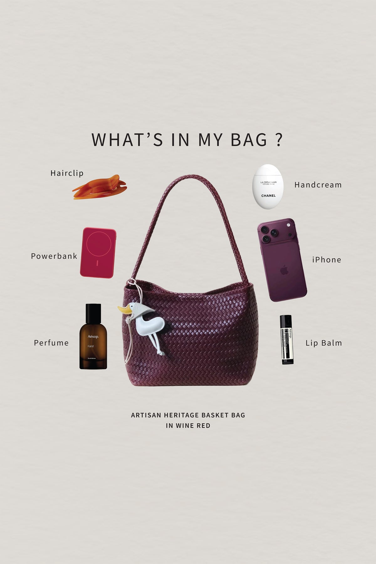 Artisan Heritage Basket Bag - Wine Red (With Charm)