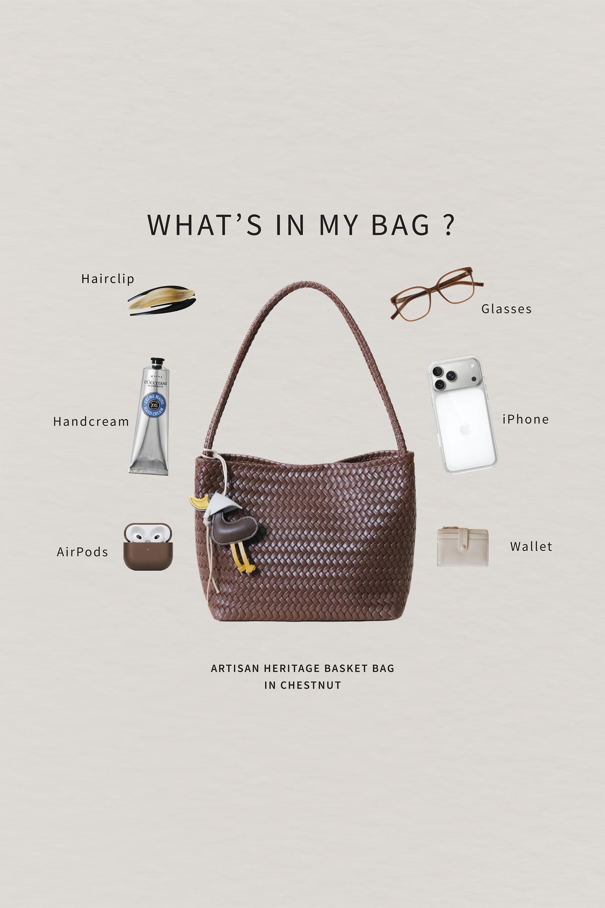 Artisan Heritage Basket Bag - Chestnut (With Charm)