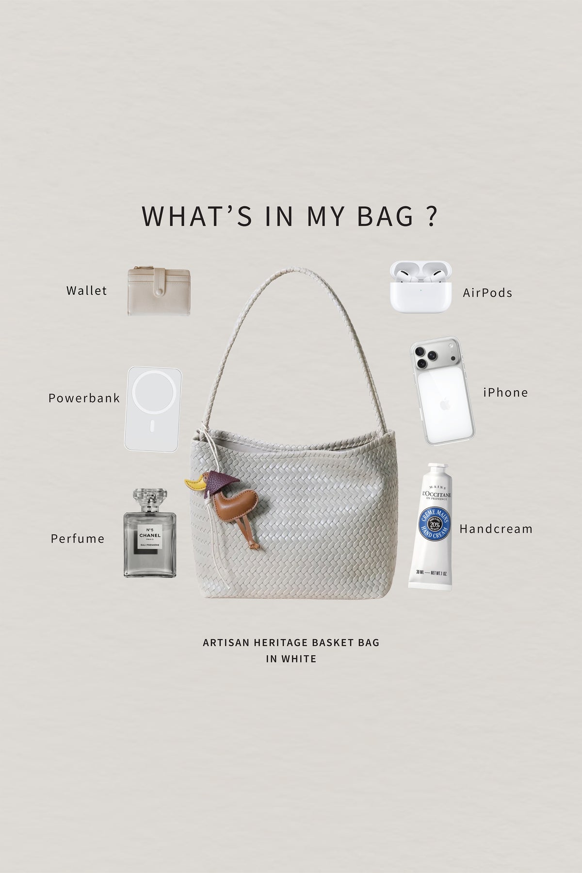 Artisan Heritage Basket Bag - White (With Charm)