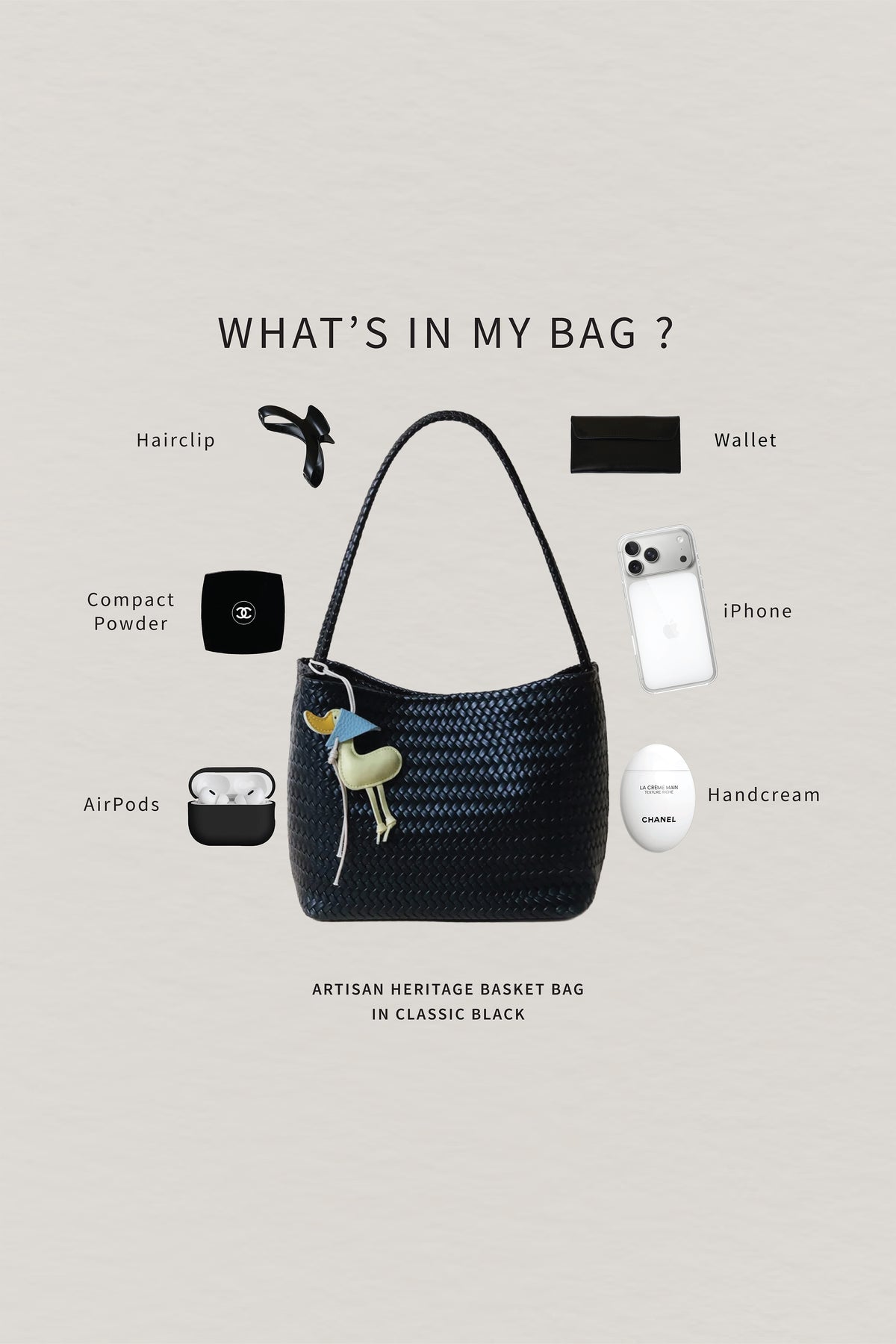 Artisan Heritage Basket Bag - Classic Black (With Charm)