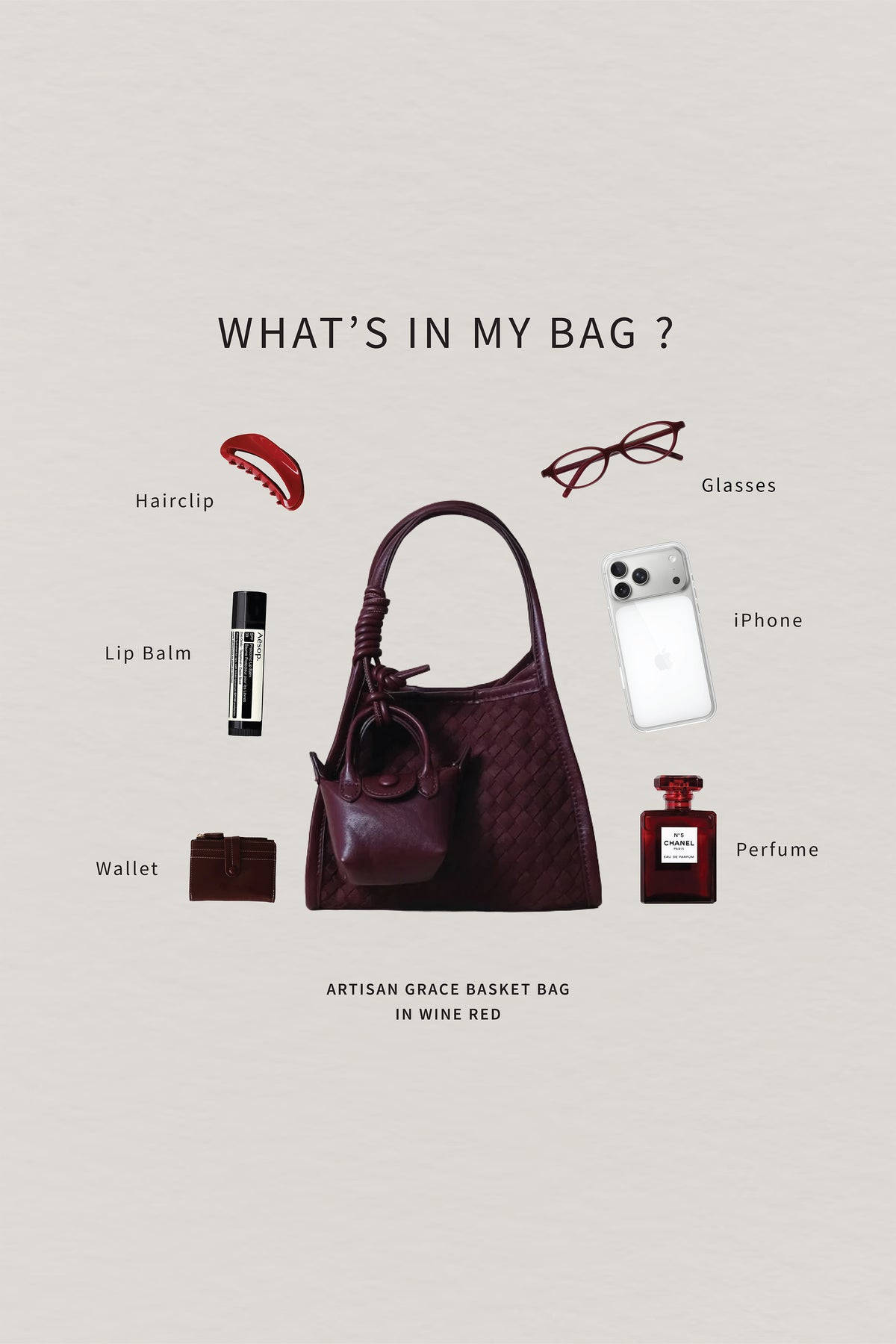 Artisan Grace Basket Bag - Wine Red