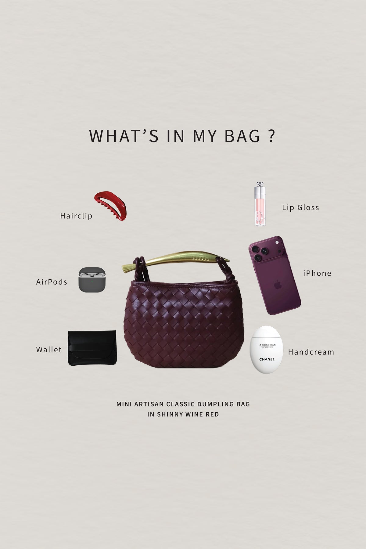 Mini Artisan Classic Dumpling Bag - Shinny Wine Red