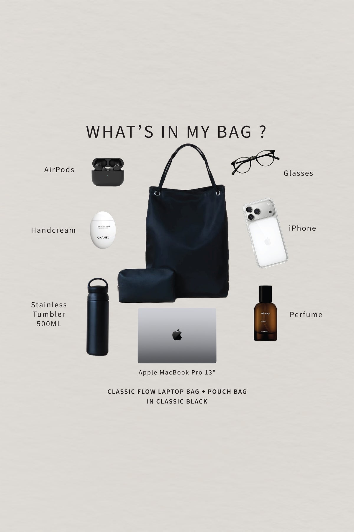 Classic Flow Laptop Bag + Pouch Bag In Classic Black