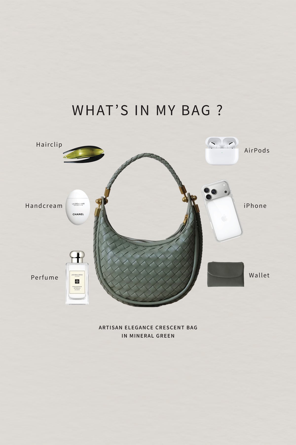 Artisan Elegance Crescent Bag - Mineral Green