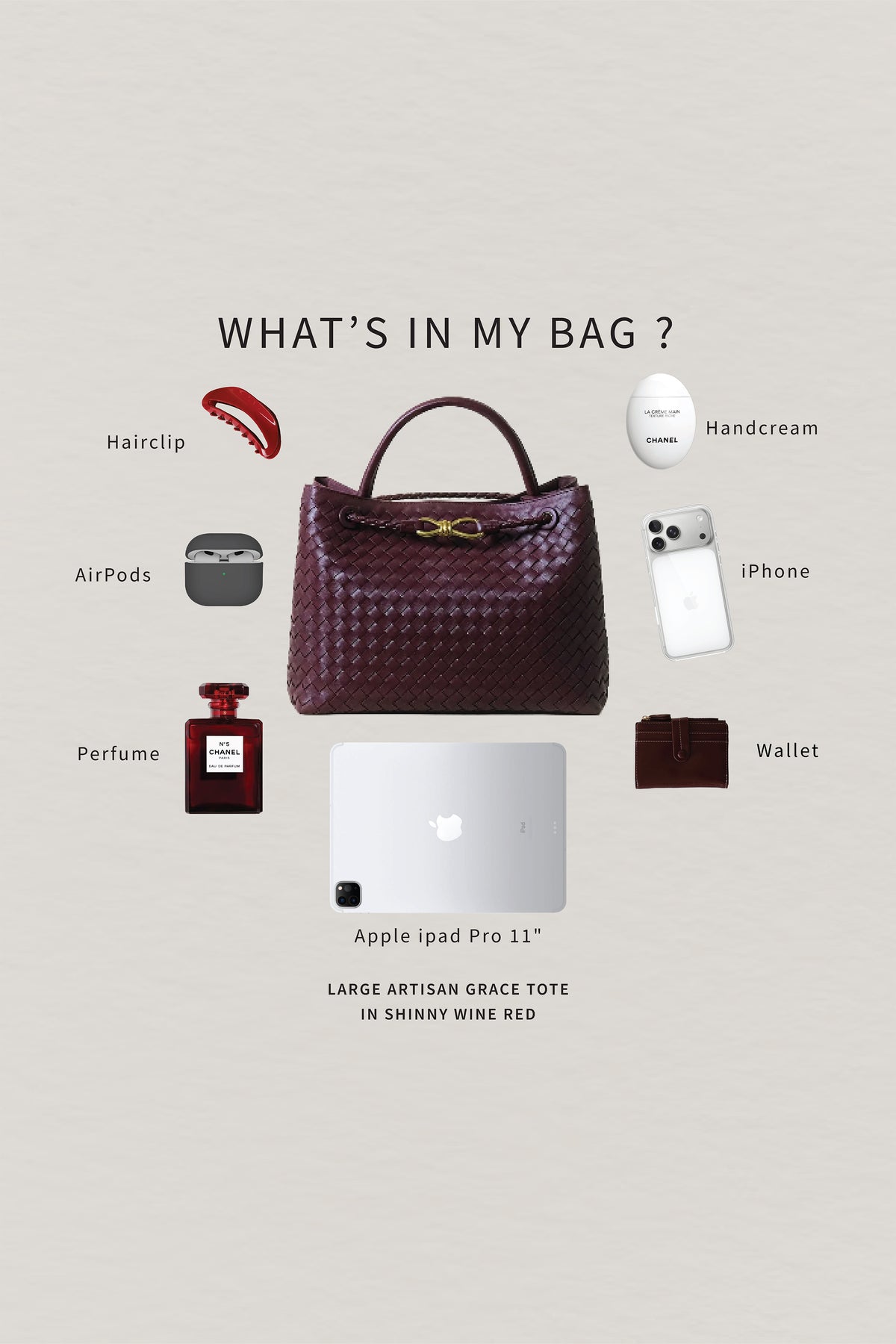 Large Artisan Grace Tote - Shinny Wine Red