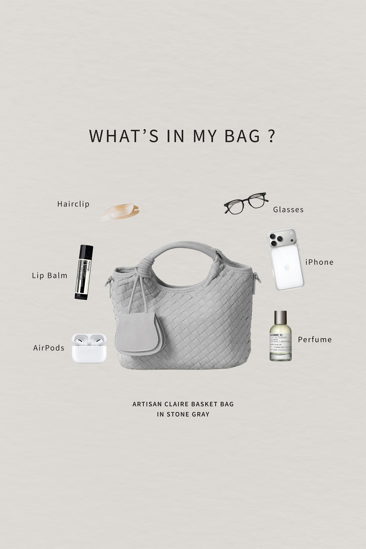 Artisan Claire Basket Bag - Stone Gray