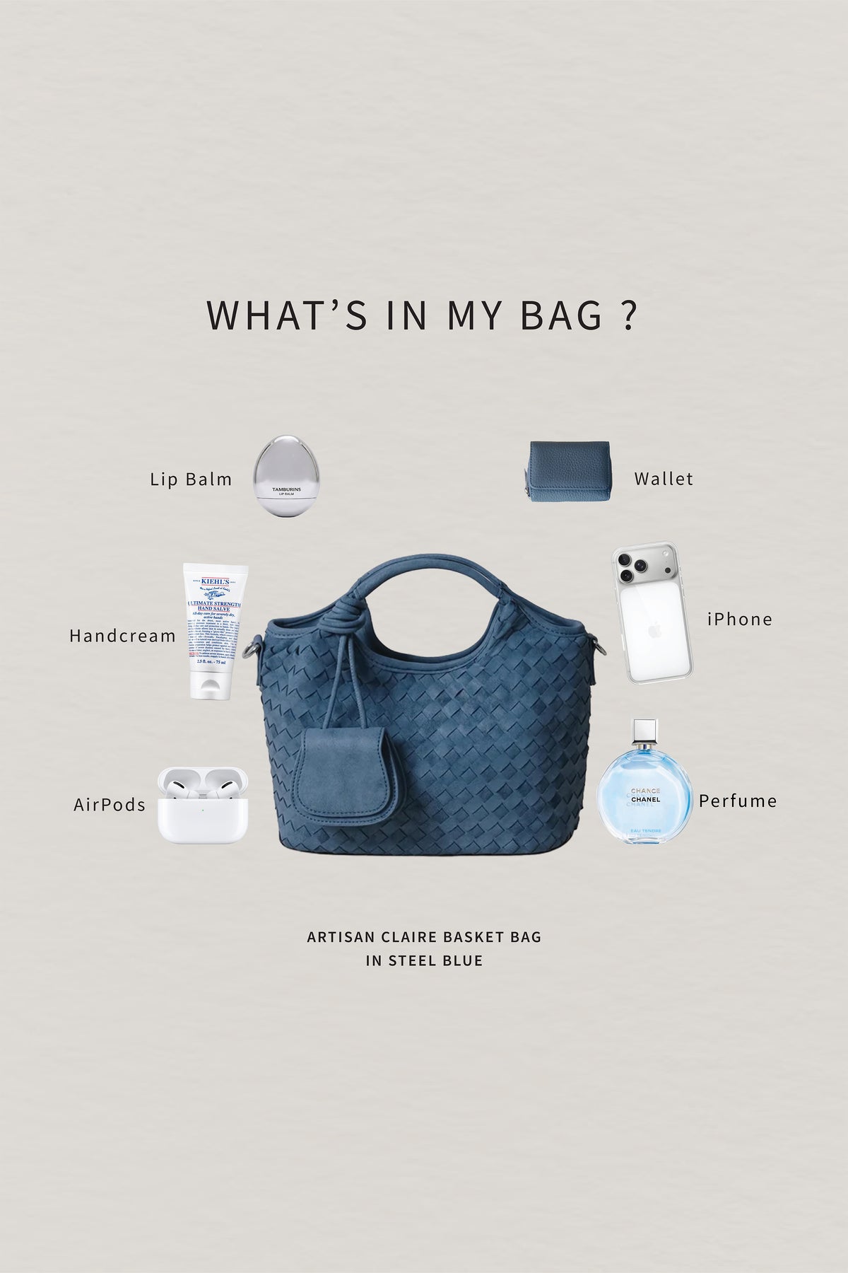 Artisan Claire Basket Bag - Steel Blue